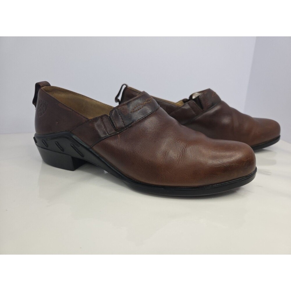 Ariat Women 8.5 Leather Clogs Slip-On Loafer Brown Equestrian Comfort Work Shoe